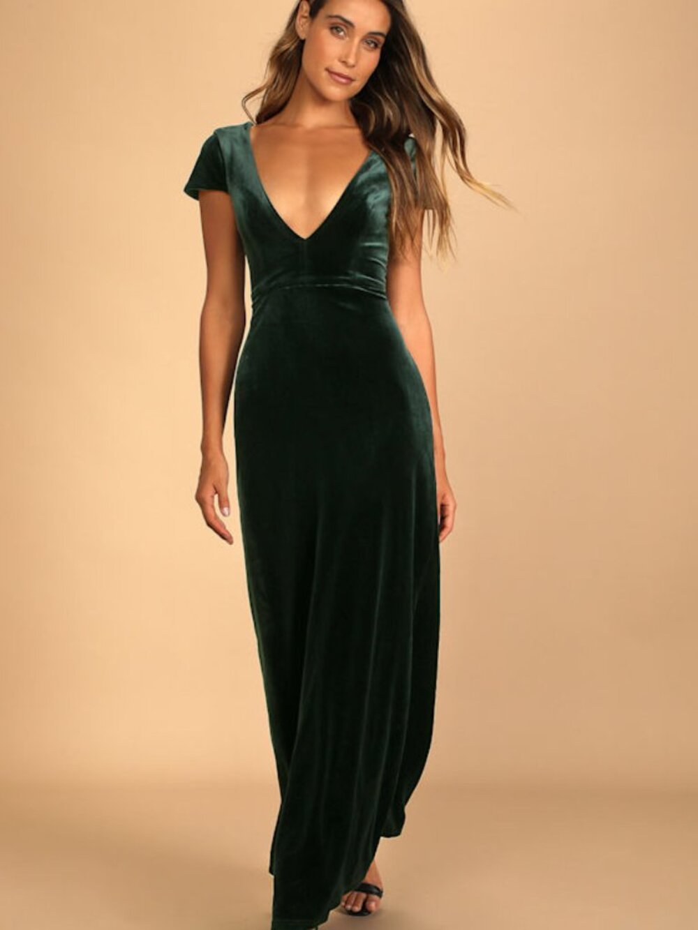 Lulus Feeling Flawless Emerald Green Velvet V-neck Maxi Dress - Size XXS